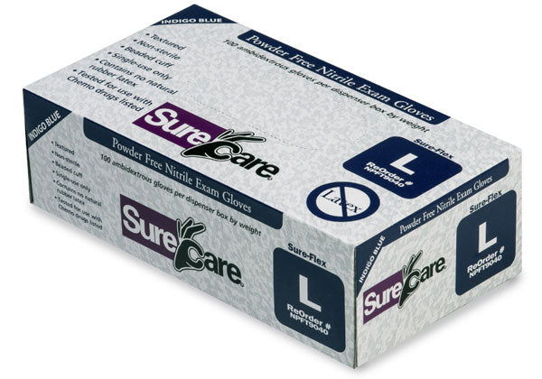 SureCare Standard Powder-Free, Latex-Free INDIGO Nitrile Exam Gloves 4 mil