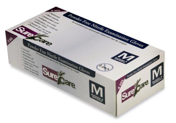 SureCare Extended Cuff Powder-Free, Latex-Free Nitrile Exam Gloves 8 mil